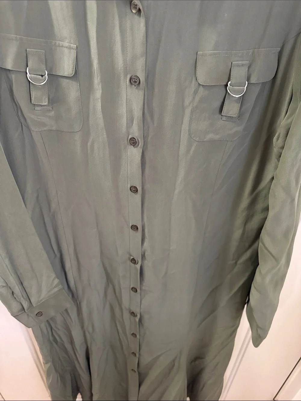 Spiegel Olive Green Maxi Shirt Dress- 100% silk - Picture 8 of 9